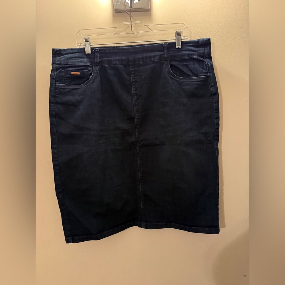 Esteez Dark Wash Denim Pencil Skirt | Modest Stretch | Size 14